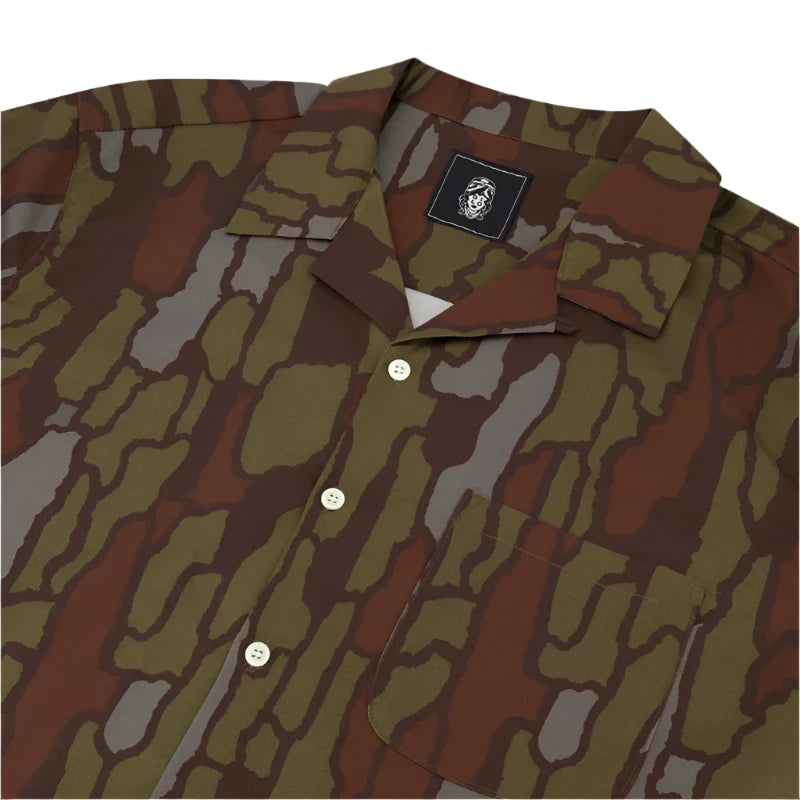 Treebark Camouflage shirt with a brand logo tag on a white background