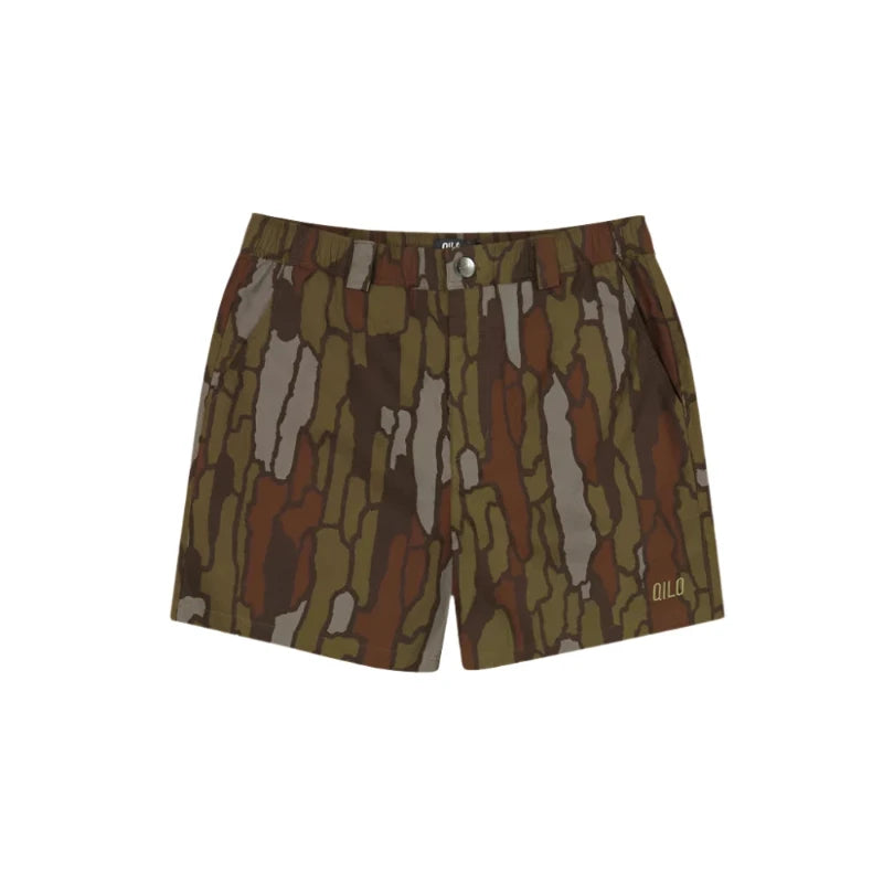 Trebark Camouflage shorts on a white background