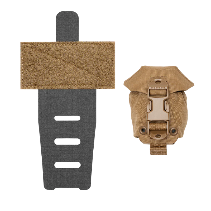 Coyote Brown Frag Bag™ grenade pouch with MOLLE-compatible drop panel for tactical gear loadouts