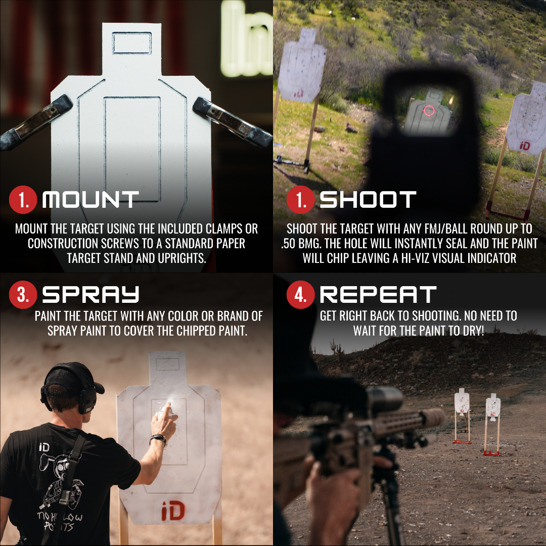 Instructions for using a target with spray paint on a shooting range background.