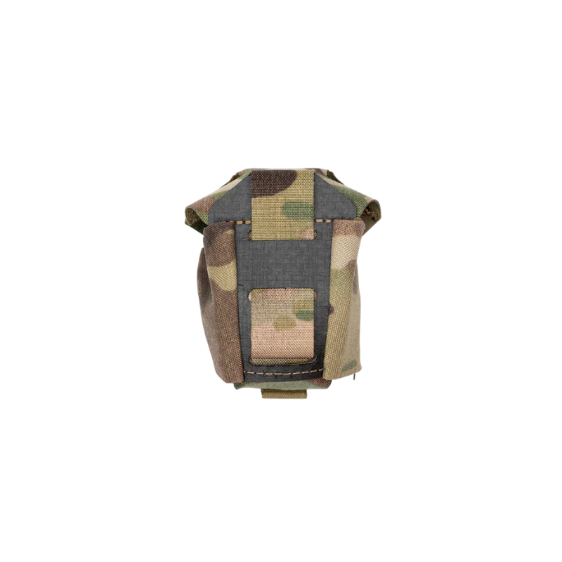 Back view of Multicam Frag Bag™ grenade pouch with MOLLE-compatible drop panel for tactical gear loadouts