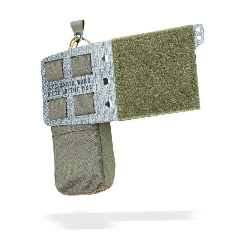 Ranger Green Radio pouch with attached velcro wing on a white background