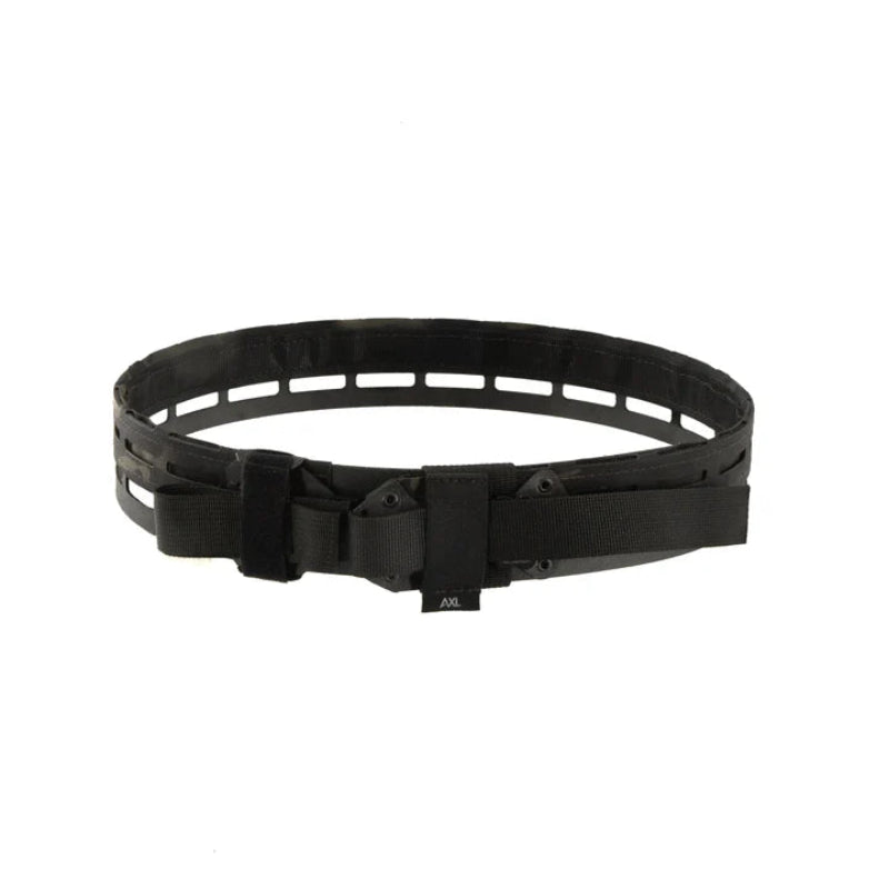 Multicam Black AXL Eclipse Belt, rigid laser-cut outer belt for tactical professionals running modular pouches, holsters, and mag retention setups