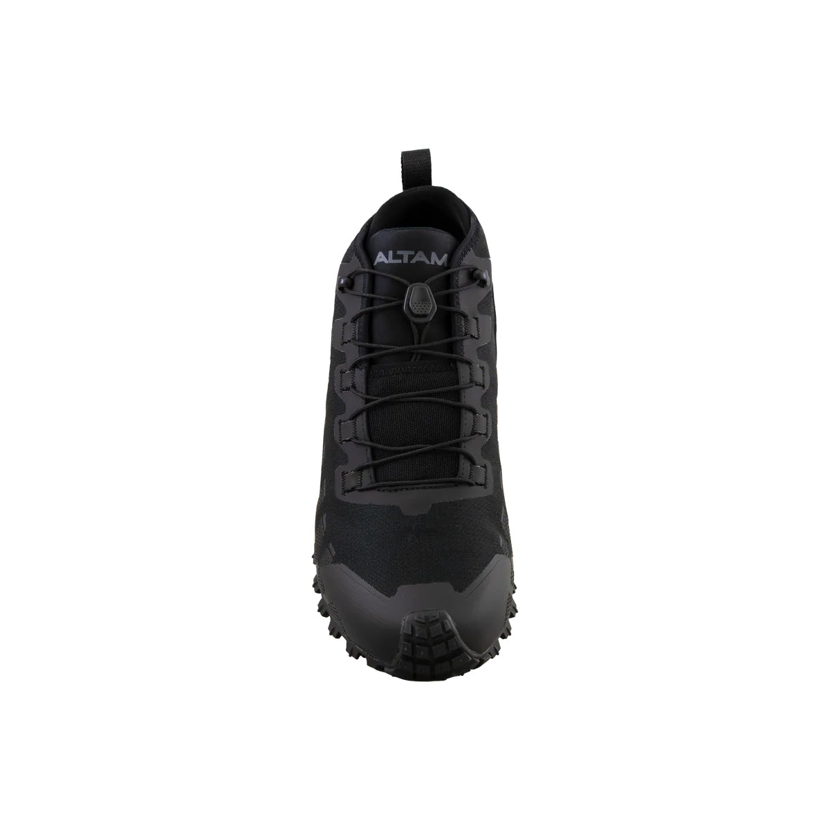 Altama Legacy Mid Black tactical training boot upper detail featuring quick adjust toggle lacing system and reinforced no sew textile construction