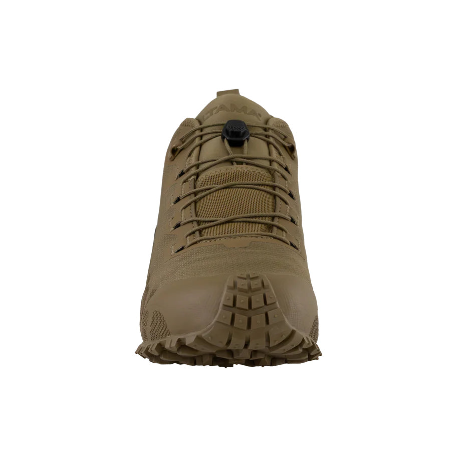Altama Legacy Mid Coyote front view showing reinforced toe protection and slip resistant tread for tactical training