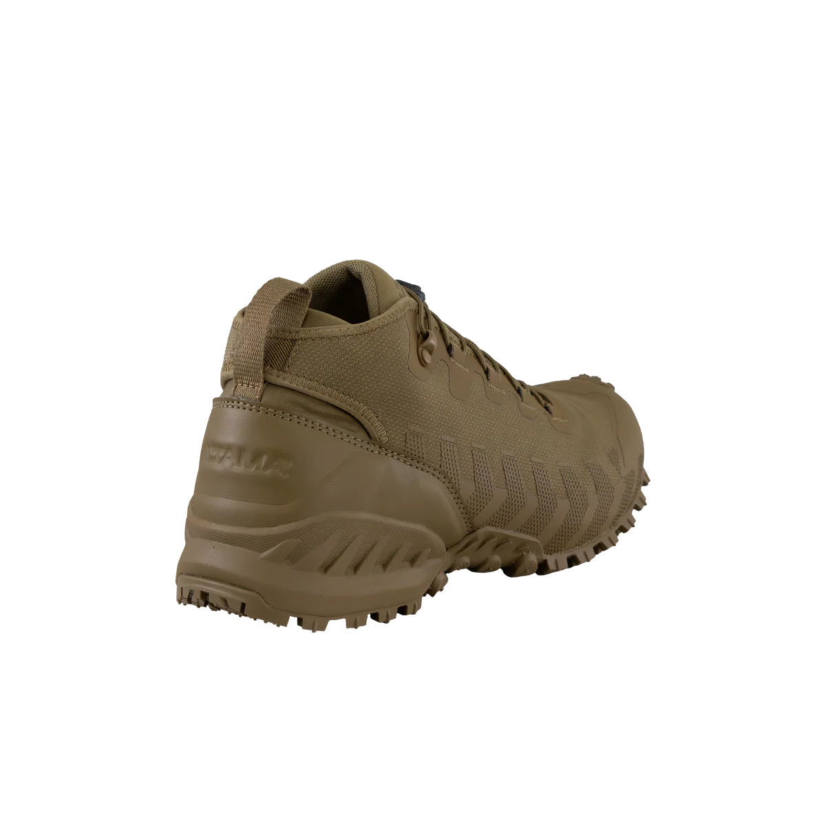 Altama Legacy Mid Coyote tactical training boot rear heel detail highlighting molded heel support, durable upper construction, and aggressive traction pattern