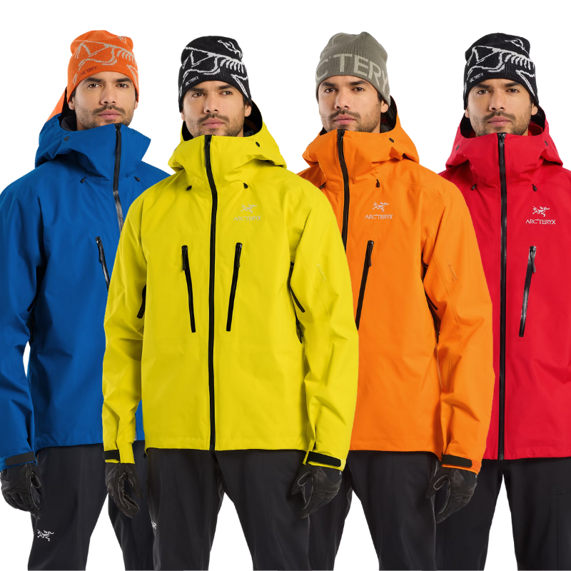Image showing all available colorways of the Arc'teryx Alpine Guide Jacket highlighting professional ski guide jackets built with GORE TEX PRO for winter mountain conditions and featured in the Arc'teryx on sale collection.
