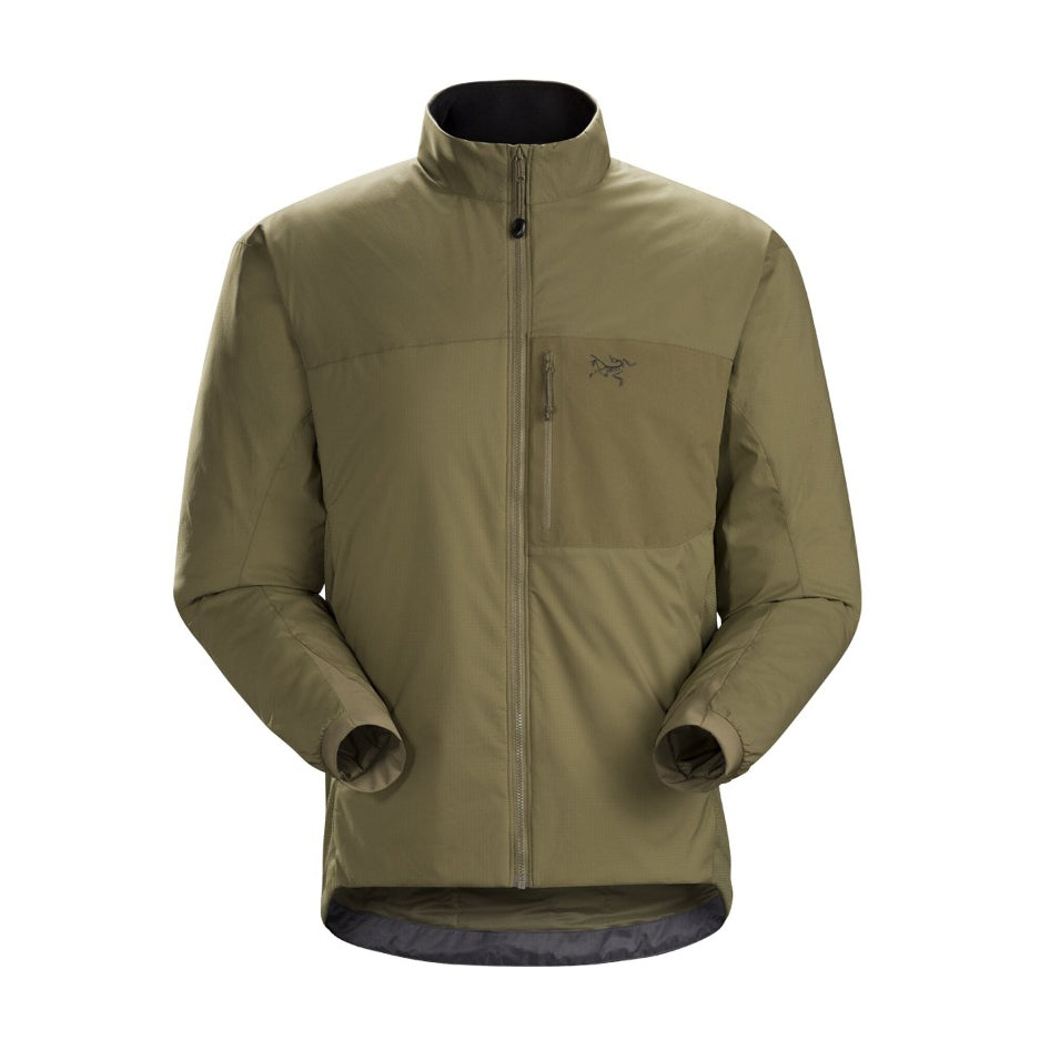 Arc'teryx PRO Atom LT Jacket Gen 2.1 in Crocodile lightweight insulated tactical mid layer with CLIMASHIELD Combat Fibrefill, durable ripstop shell, and Polartec stretch side panels for breathable military field and cold weather layering