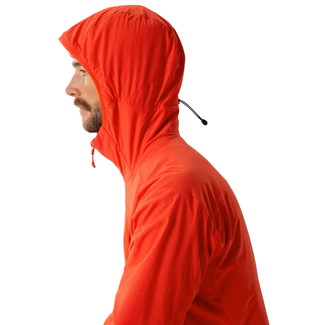 Image showing the Arc'teryx PRO Practitioner AR Hoody in Dynasty with the ScubaHood up, highlighting the helmet compatible design, weather resistant Fortius Air 50 fabric, and mission ready coverage for tactical and alpine environments across the United States.