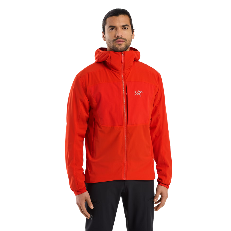 Arc'teryx PRO Practitioner AR Hoody in Dynasty Red colorway. Lightweight insulated tactical jacket with Octa® Loft insulation and Fortius™ Air 50 shell for breathable warmth, mobility, and weather protection. Discontinued Arc’teryx LEAF cold-weather mid layer on sale.