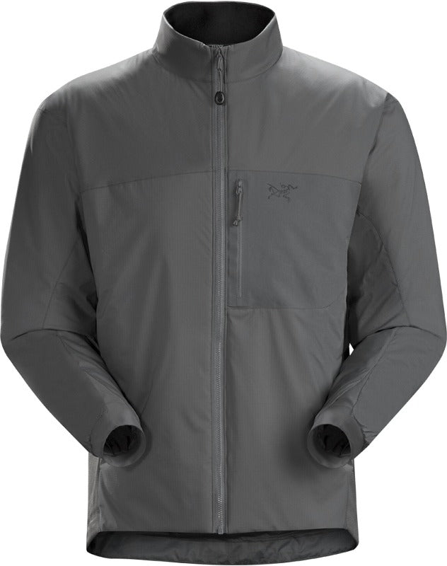 Front view of the Arc'teryx LEAF Atom LT Jacket Gen 2.1 in Wolf Grey, one of the best tactical jackets for the range, recon, and cold climate operations with low-profile insulation.