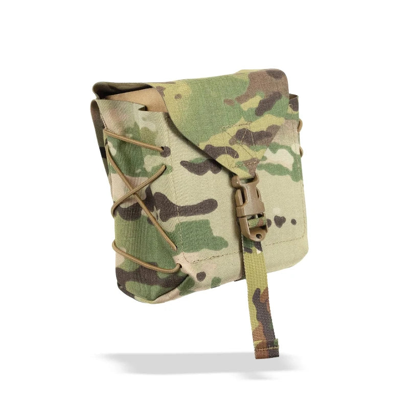 Licensed MULTICAM pouch with straps and buckle attachment on a white background