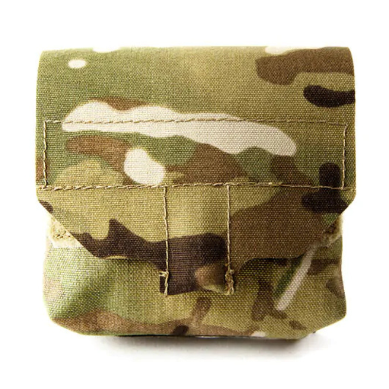 Multicam Blue Force Gear Boo Boo Pouch shown closed, ideal for storing small mission-critical essentials like batteries, med kits, or tools in a low-profile format