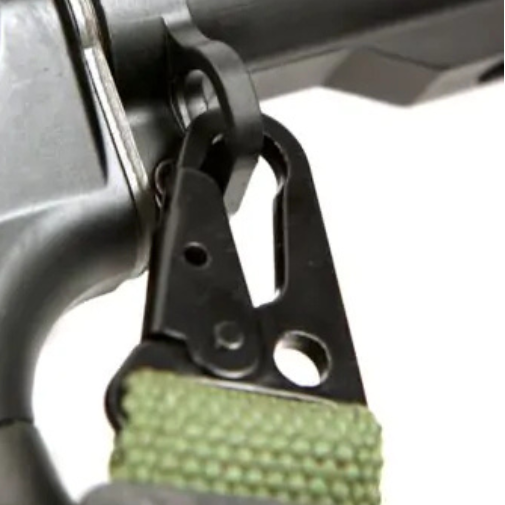 Blue Force Gear Sling Snap Hook mounted to rifle eyelet | Designed to fit tight sling points on H&K and SCAR platforms for secure, low-profile attachment