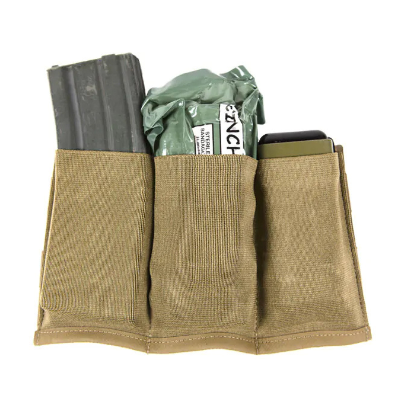 Blue Force Gear Ten-Speed Triple M4 Mag Pouch holding three 30 round AR15 M4 magazines demonstrating elastic retention and quick access design