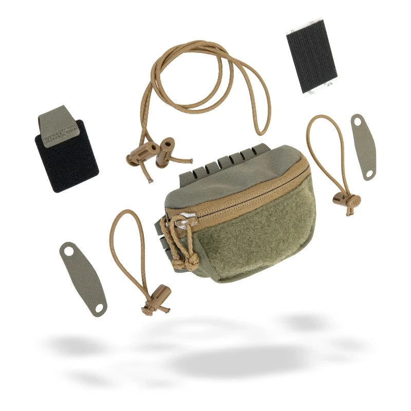 Ranger Green Tactical pouch with accessories on a white background
