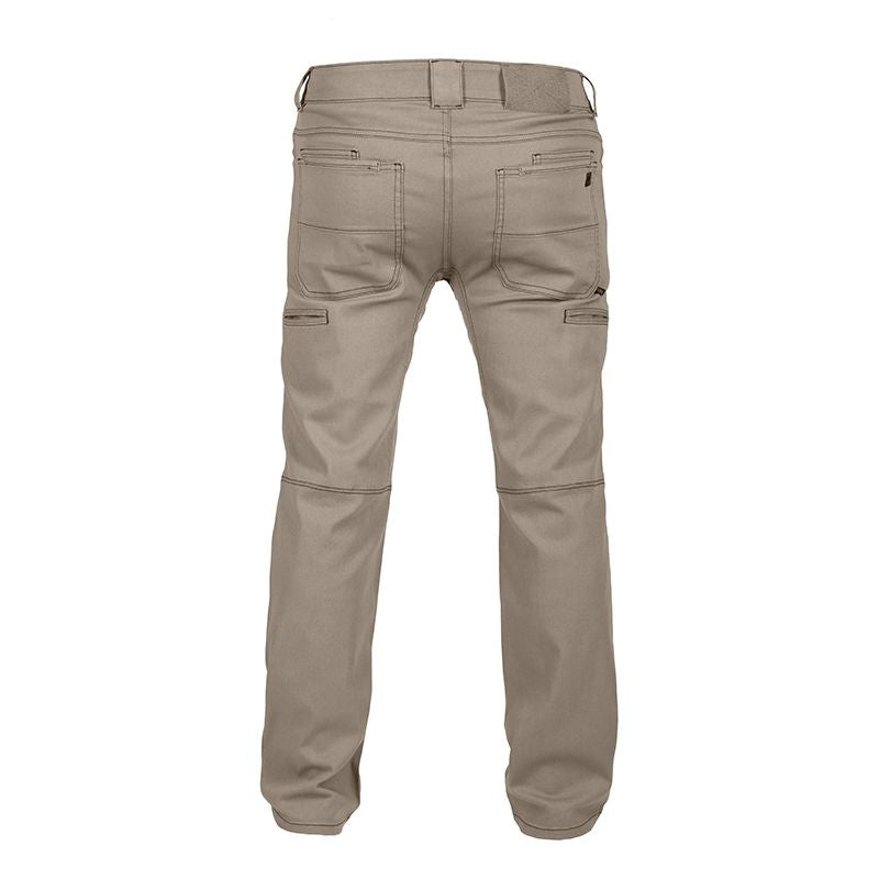 Back view of Carlos Ray 2.1 TAA Tactical EDC Pants in Flat Dark Earth showing multiple reinforced pockets, mag/mobile side pockets, discreet handcuff key pocket in waistband, and triple-stitched seams for tactical EDC performance
