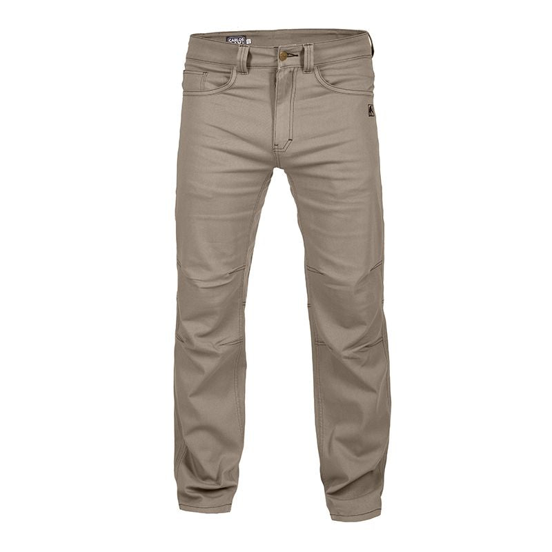 Front view of Carlos Ray 2.1 TAA Tactical EDC Pants in Flat Dark Earth beige color showing articulated knee design, gusseted crotch, updated belt loops, and reinforced pocketing for concealed carry and everyday tactical use