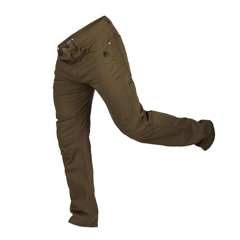 Stretch side view of the Carlos Ray Tactical Pants in Bloodgrass highlighting flexibility, mag pocket access, and mobility-enhancing gusseted construction built for tactical users, hikers, and concealed carriers.