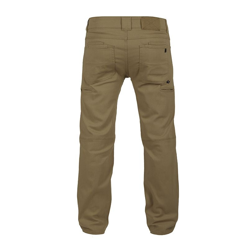 Back view of the Carlos Ray Tactical Pants in Dark Desert Sand showing reinforced stitching, updated belt loops, articulated knees, and the comfortable stretch fit ideal for tactical operators, concealed carry users, and everyday EDC movement.