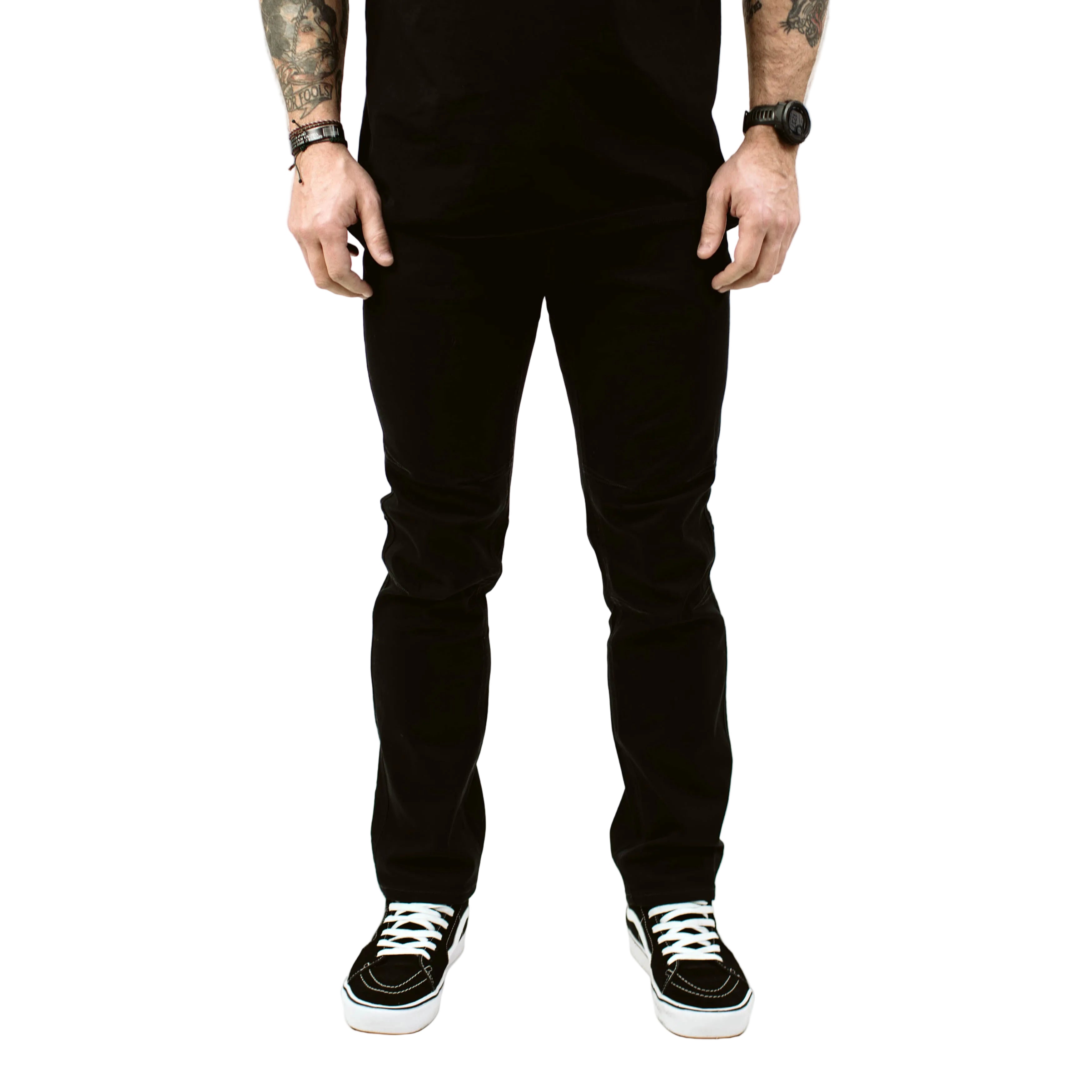 Front product shot of the Carlos Ray V3 Tactical Pants in Black shown in Slim Fit, highlighting the streamlined silhouette, 4-way stretch twill fabric, reinforced pockets, and articulated knees. Also available in Regular Fit for users seeking the best tactical pants for EDC, range days, and everyday mobility.