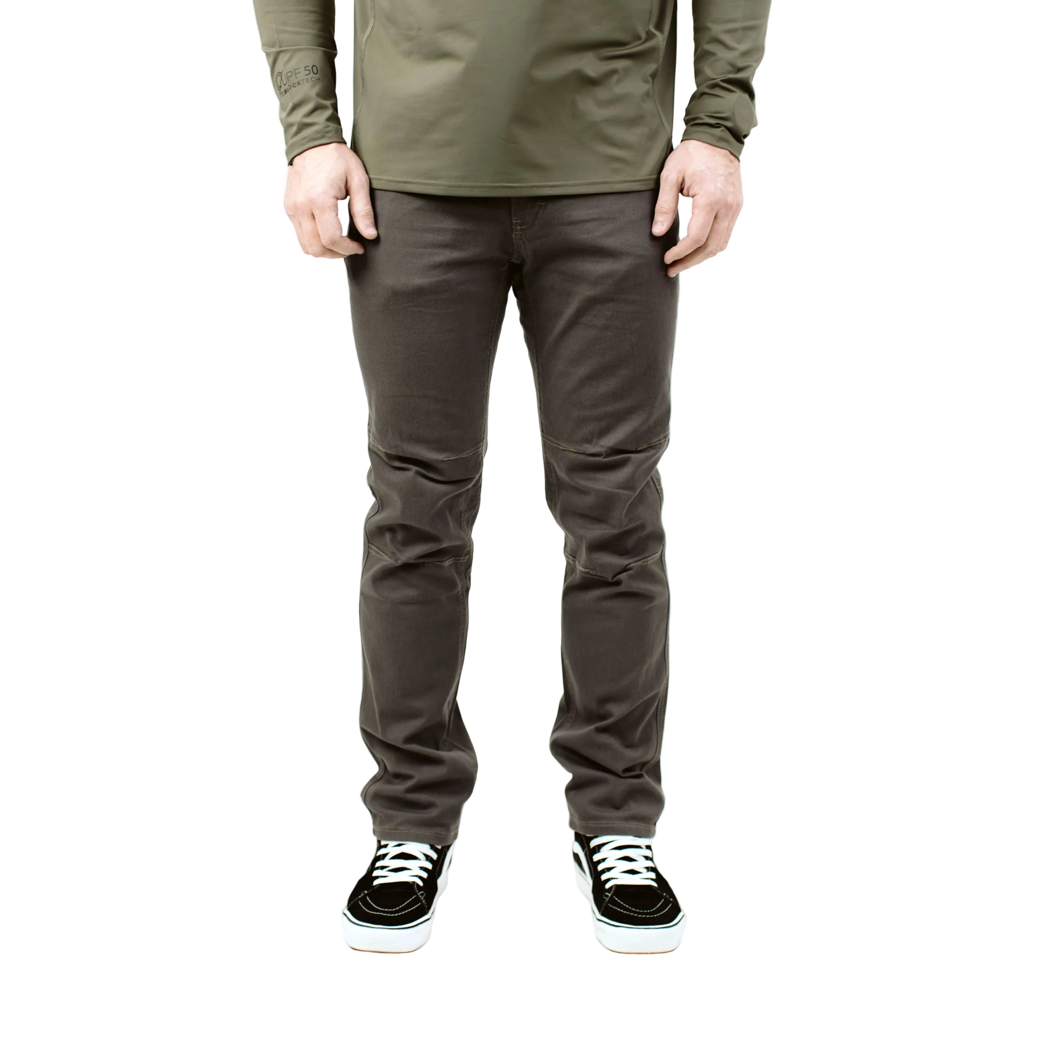 Front product shot of the Carlos Ray V3 Tactical Pants in Gunmetal Slim Fit, showing the clean modern silhouette, 4-way stretch twill fabric, reinforced pocket openings, and articulated knees. A versatile medium-grey tactical pant built for EDC, range days, and daily mobility. Also available in Regular Fit for a more relaxed cut.