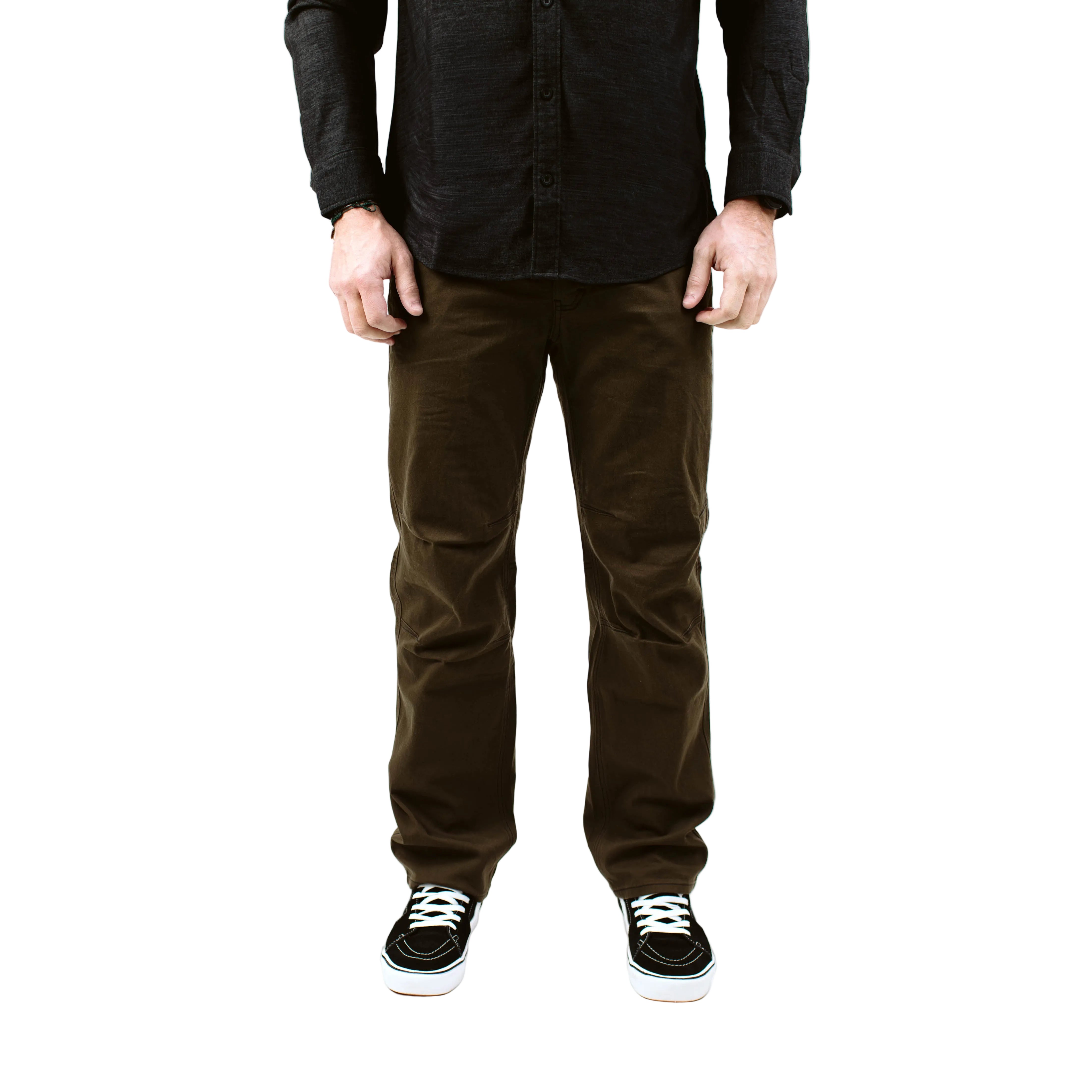 Front product shot of the TD Carlos Ray V3 Tactical Pants in Mountain Brown Regular Fit, showing the relaxed leg profile, updated streamlined pocket layout, and durable 4-way stretch twill fabric. Highlights reinforced pocket openings, mag/mobile side pockets, articulated knees, and everyday tactical styling for buyers searching for the best tactical pants with a classic fit.