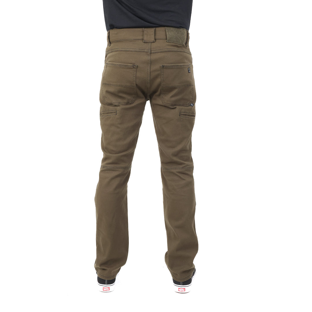 Back product shot of the Carlos Ray V3 Tactical Pants in Ranger Green Slim Fit, highlighting the updated rear pocket layout, reinforced stitching, dyed-to-match loop patch, and hidden handcuff key pocket inside the waistband. Made with 4-way stretch twill for durable everyday mobility. Also offered in Regular Fit for a more relaxed tactical fit.