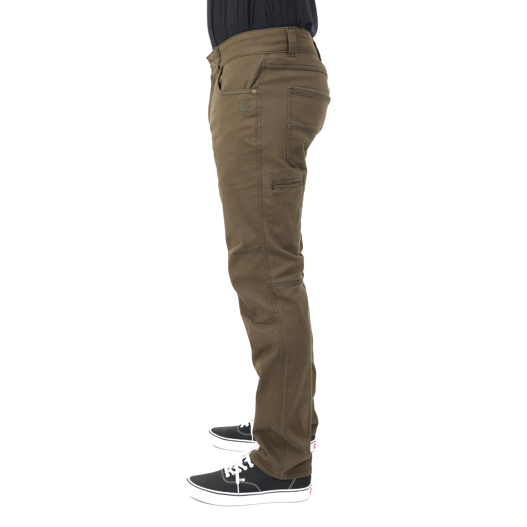 Side product view of the Carlos Ray V3 Tactical Pants in Ranger Green Slim Fit, showing the tapered leg profile, articulated knee design, gusseted crotch, and reinforced pocket construction. Built from durable 4-way stretch twill for full-range mobility. Also available in Regular Fit for those who prefer a roomier tactical pant.