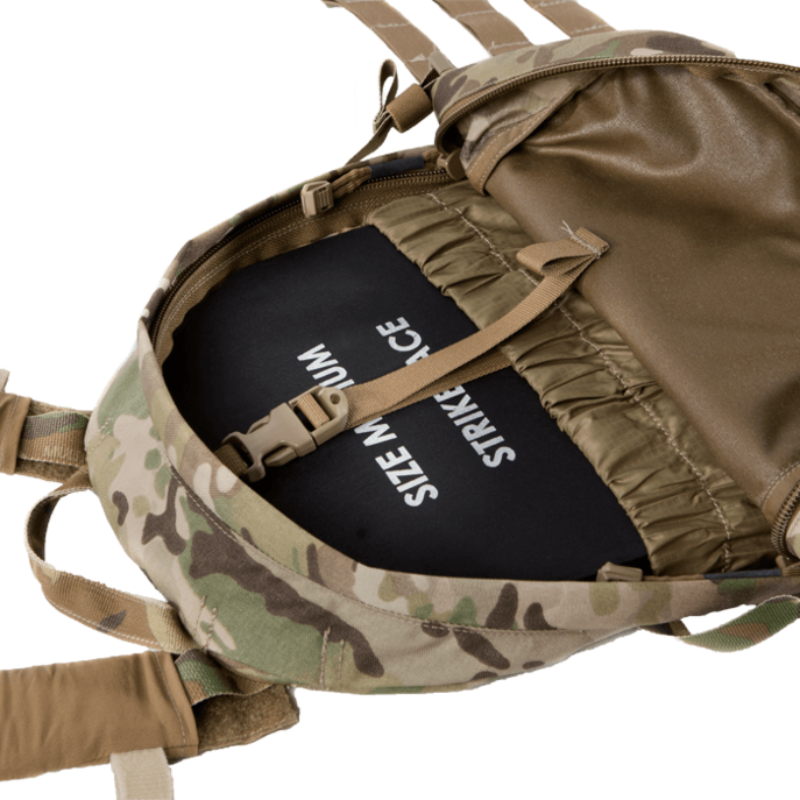Interior view of Crye Precision AVS 1000 Pack showing main compartment, hydration sleeve, internal organization pocket, and storage layout, modular tactical assault pack compatible with Crye AVS and JPC plate carrier systems for mission adaptable loadouts