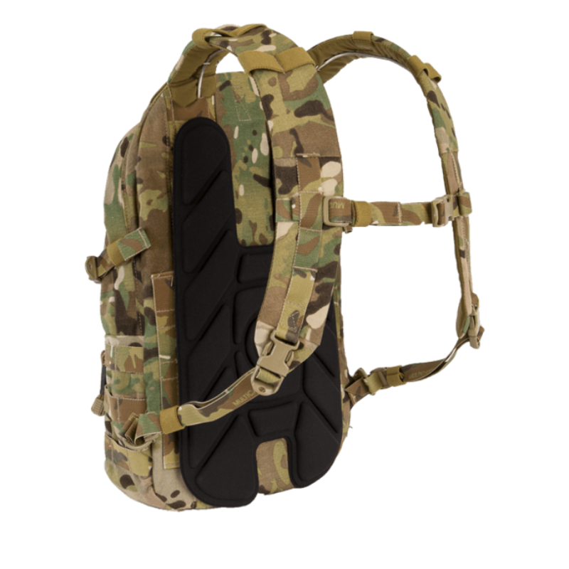 Rear view of Crye Precision AVS 1000 Pack in Multicam showing padded shoulder straps and standalone backpack configuration, modular tactical assault pack compatible with Crye AVS and JPC plate carrier systems for mission adaptable carry setups