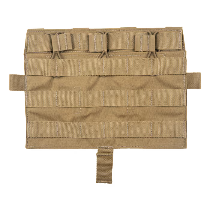 Crye Precision AVS Detachable Flap M4 Flat in Coyote Brown low profile plate carrier mag placard holding three 5.56 rifle magazines with shock cord retention, designed for Crye AVS and JPC tactical combat and duty loadouts