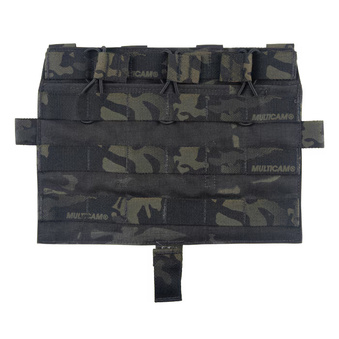 Crye Precision AVS Detachable Flap M4 Flat in Multicam Black low profile plate carrier mag placard holding three 5.56 rifle magazines with adjustable shock cord retention, compatible with Crye AVS and JPC tactical combat loadouts