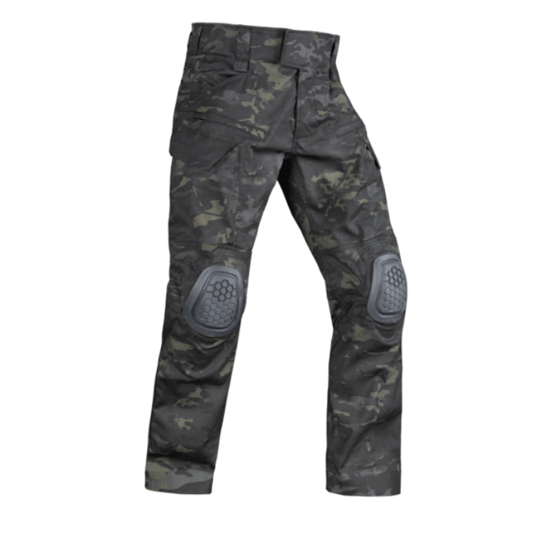 Crye Precision G4 Combat Pants in MultiCam Black, made from VTX RIPSTOP™ stretch fabric with Invista T420 nylon for law enforcement and urban operations. Features cargo pockets, mesh venting, and adjustable knees for tactical performance.