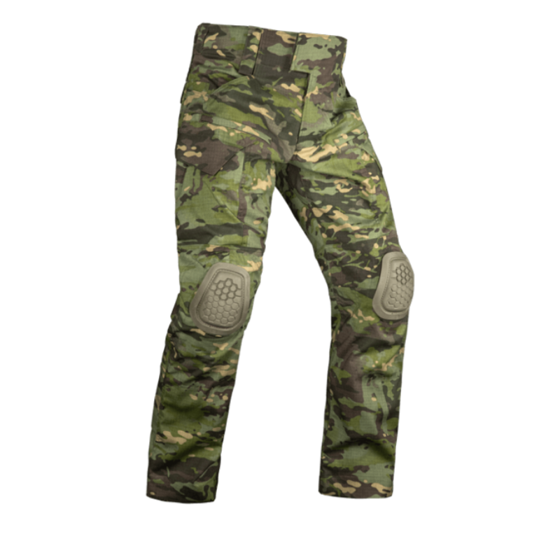 Crye Precision G4 Combat Pants in MultiCam Tropic, built from VTX RIPSTOP™ stretch fabric with Invista T420 nylon for durability in jungle and tropical environments. Features cargo pockets, mesh venting, and kneepad adjustment for field use.
