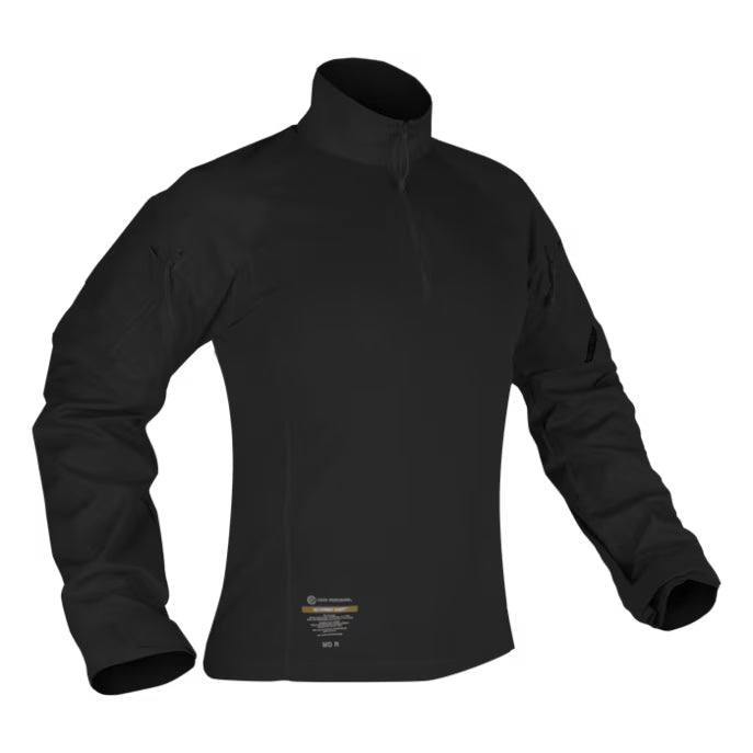Crye Precision G4 Combat Shirt in Black featuring a flame-resistant torso, VTX RIPSTOP sleeves, and a lightweight tactical base layer design.