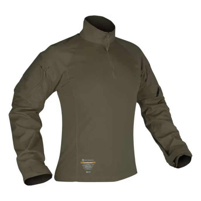 Crye Precision G4 Combat Shirt in Ranger Green featuring a flame-resistant torso, VTX RIPSTOP sleeves, and ergonomic construction for tactical use.