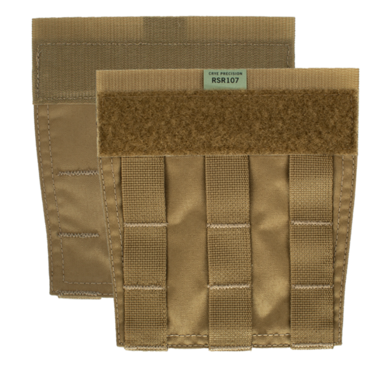 Crye Precision R-Series Side MOLLE Panel Set in Coyote Brown featuring three rows of PALs webbing for mounting magazines, radios, and utility pouches.