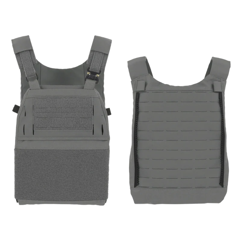 Wolf Grey tactical vest with front and back views on a white background