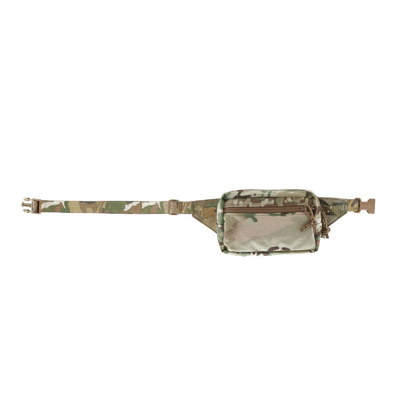 Multicam waist bag unbuckled on a white background
