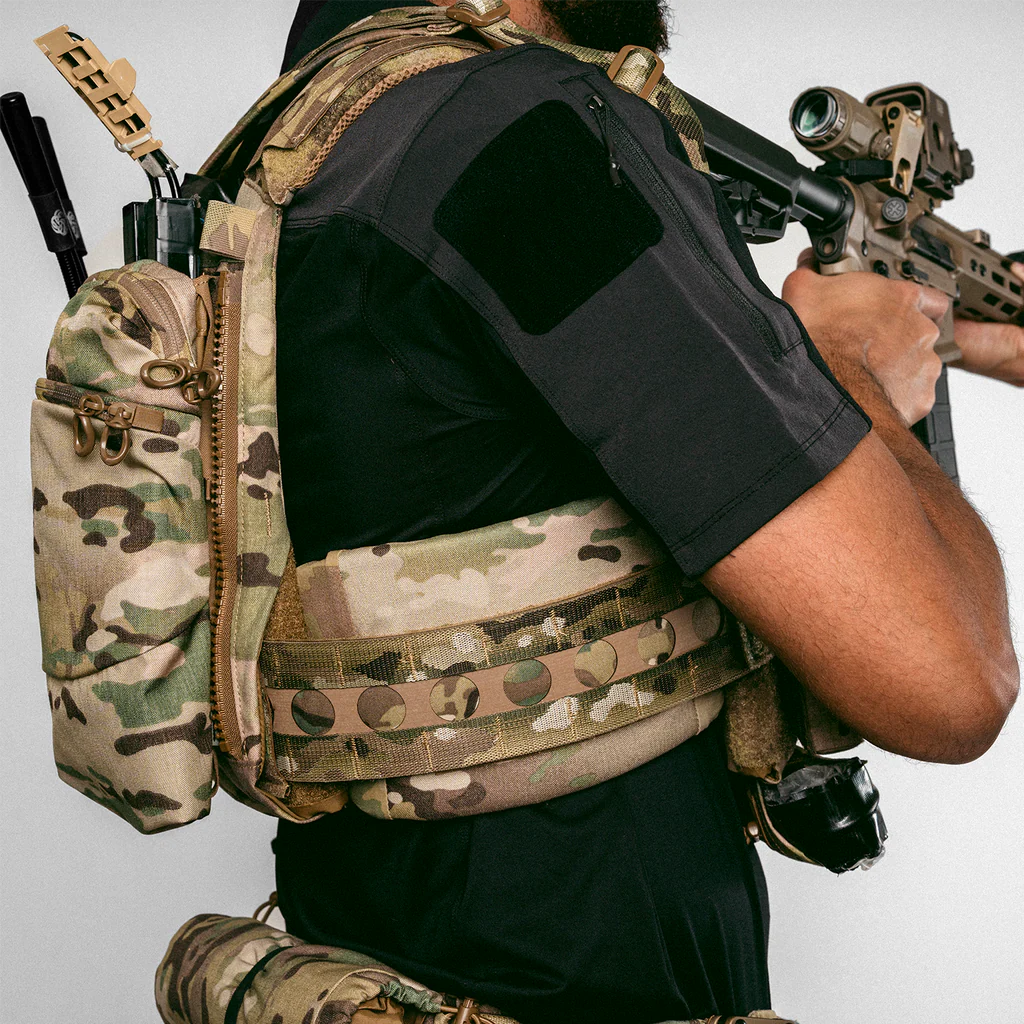 Operator wearing Ferro Concepts ADAPT 3AC during active movement showing secure gear retention without bounce or sag