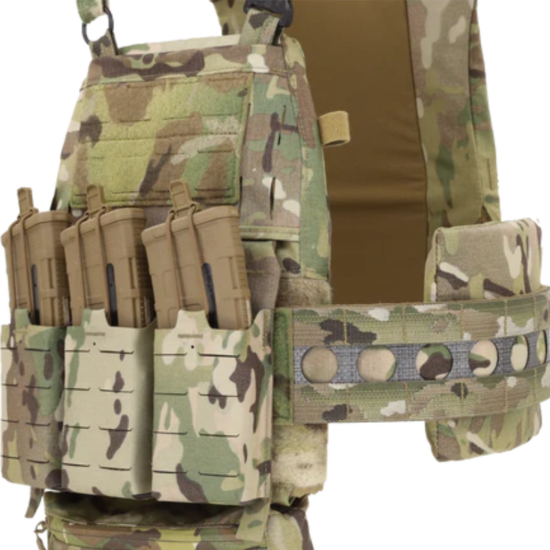 Side profile of Ferro Concepts 3AC Side Plate Pockets 6x6 installed on plate carrier showing streamlined armor integration and cummerbund compatibility