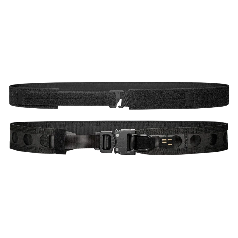 Ferro Concepts Bora Belt in Black lightweight MOLLE tactical battle belt with D-Ring Cobra buckle, reinforced tubular webbing core, and thermoplastic frame, low profile duty belt system for holsters, magazine pouches, and professional combat gear loadouts made in the USA