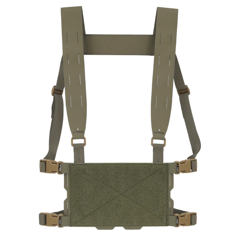Ferro Concepts Chesty Rig Mini Harness in Ranger Green featuring an adjustable H-harness and modular chest rig platform for ADAPT front flap systems.
