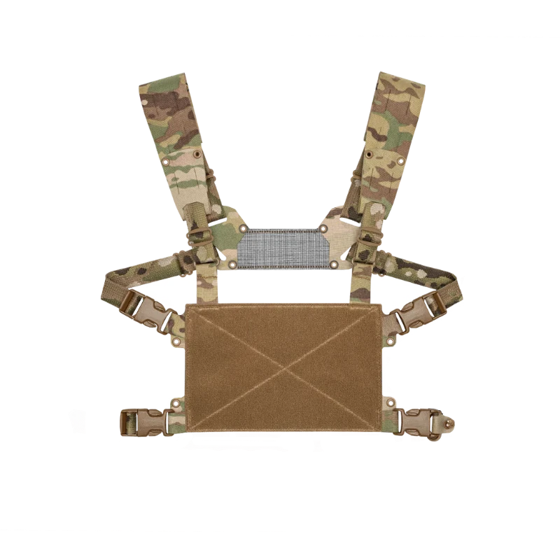 Ferro Concepts Chesty Rig Mini V2 in MultiCam featuring a low-profile chest rig platform, adjustable H-harness, and ADAPT front flap compatibility.