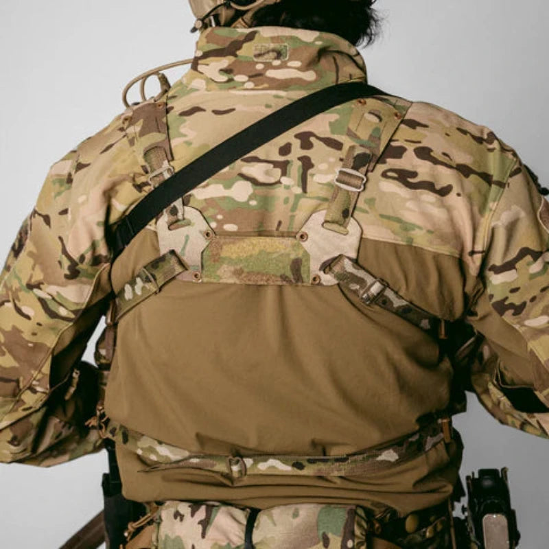 Rear view of the Ferro Concepts Chesty Rig Wide V2 showing the updated H-harness design for improved comfort, fit, and mobility.