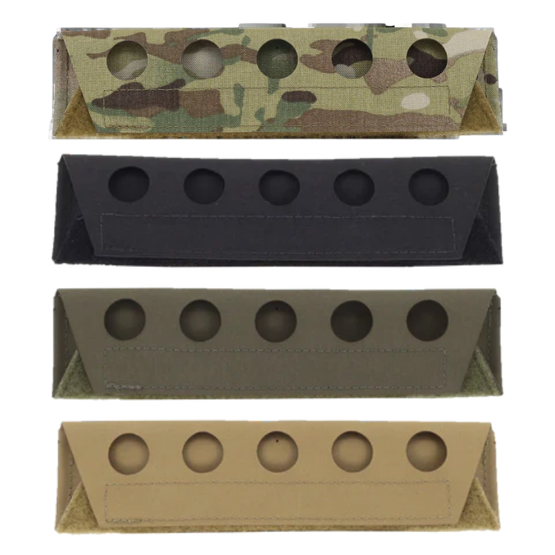 Ferro Concepts Comms Pad shown in Multicam, Black, Ranger Green, and Coyote Brown colorways for tactical communication headsets