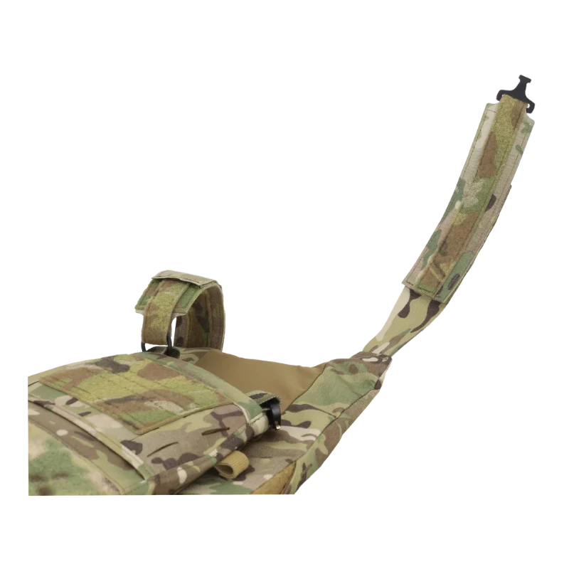 Photo demonstrating the easy-to-adjust shoulder and cummerbund straps on the Ferro Concepts FCPC V5 Base Plate Carrier. This image shows how the carrier is designed for quick on and off use while providing a secure fit and customizable comfort for tactical operators, combat missions, and law enforcement applications