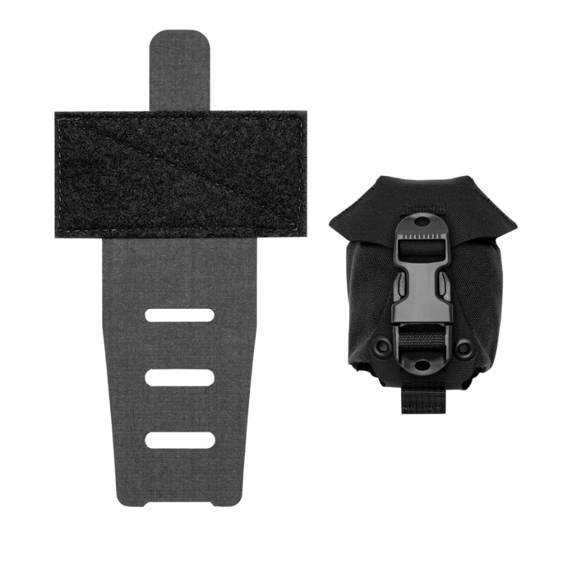 Ferro Concepts Frag Bag Black configured with drop panel attachment for belt mounted grenade and utility storage