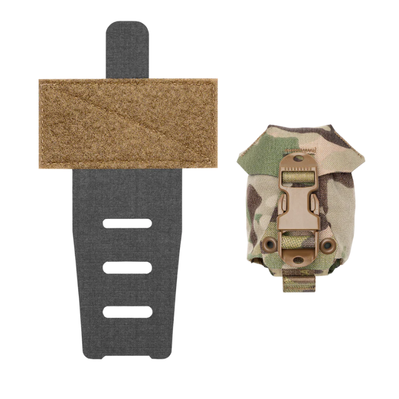 Ferro Concepts Frag Bag Multicam configured with included drop panel for below belt mounting and low profile utility storage